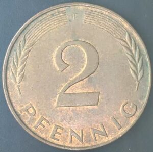 KM#106A F - ALEMANHA 2 PFENNIG 1990 "letra F" MBC