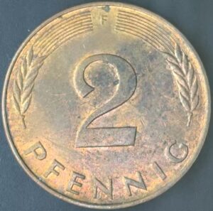 KM#106A F - ALEMANHA 2 PFENNIG 1991 "letra F" MBC