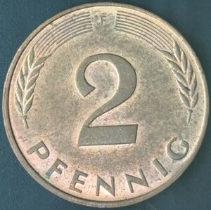 KM#106A F - ALEMANHA 2 PFENNIG 1992 "letra F" MBC