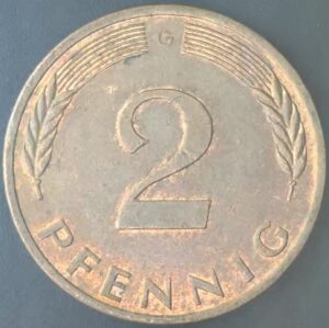 KM#106A G - ALEMANHA 2 PFENNIG 1985 "letra G" MBC