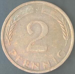 KM#106A J - ALEMANHA 2 PFENNIG 1971 "letra J"  MBC