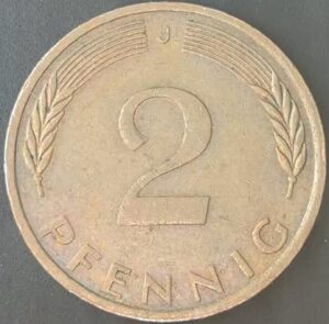 KM#106A J - ALEMANHA 2 PFENNIG 1972 "letra J"  MBC