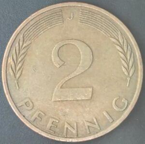 KM#106A J - ALEMANHA 2 PFENNIG 1976 "letra J"  MBC