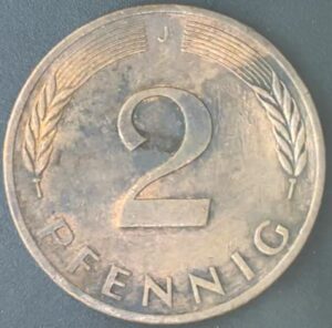 KM#106A J - ALEMANHA 2 PFENNIG 1979 "letra J"  MBC