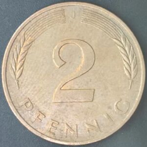 KM#106A J - ALEMANHA 2 PFENNIG 1980 "letra J"  MBC