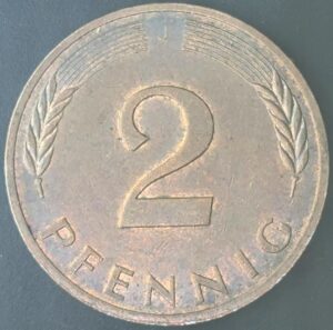 KM#106A J - ALEMANHA 2 PFENNIG 1982 "letra J" MBC