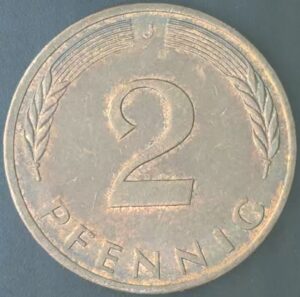 KM#106A J - ALEMANHA 2 PFENNIG 1984 "letra J" MBC