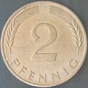 KM#106A J - ALEMANHA 2 PFENNIG 1991 "letra J" MBC