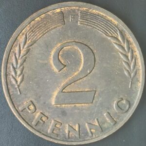 KM#106 F - ALEMANHA 2 PFENNIG 1963 "letra F"  MBC  (BRONZE)