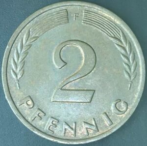 KM#106 F - ALEMANHA 2 PFENNIG 1964 "letra F"  MBC  (BRONZE)