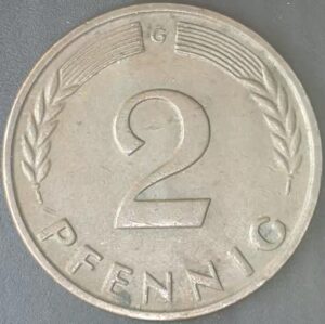 KM#106 G - ALEMANHA 2 PFENNIG 1964 "letra G"  MBC  (BRONZE)