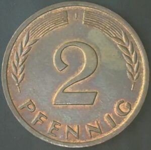 KM#106 J - ALEMANHA 2 PFENNIG 1966 "letra J"  S (BRONZE)