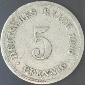 KM#11 A - ALEMANHA 5 PFENNIG 1900 "letra A" MBC