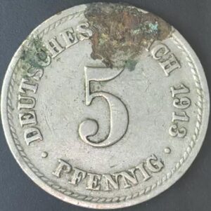 KM#11 A - ALEMANHA 5 PFENNIG 1913 "letra A" MBC