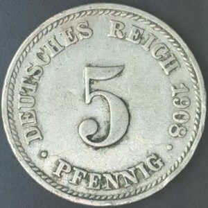 KM#11 D - ALEMANHA 5 PFENNIG 1908 "letra D" MBC
