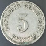 KM#11 D - ALEMANHA 5 PFENNIG 1909 "letra D" MBC