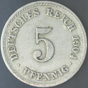 KM#11 F - ALEMANHA 5 PFENNIG 1904 "letra F" MBC