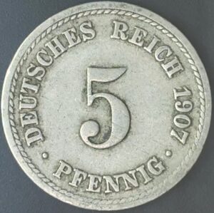 KM#11 F - ALEMANHA 5 PFENNIG 1907 "letra F" MBC