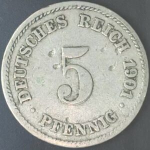KM#11 J - ALEMANHA 5 PFENNIG 1901 "letra J" MBC