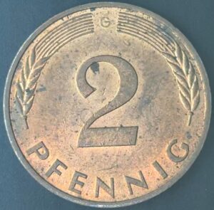 KM#106A G - ALEMANHA 2 PFENNIG 1986 "letra G" MBC