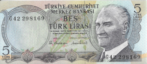 P 179- TURQUIA 5 LIRA  1968  FE