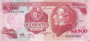 P 64 -  URUGUAI 500 NOVOS PESOS 1990 FE