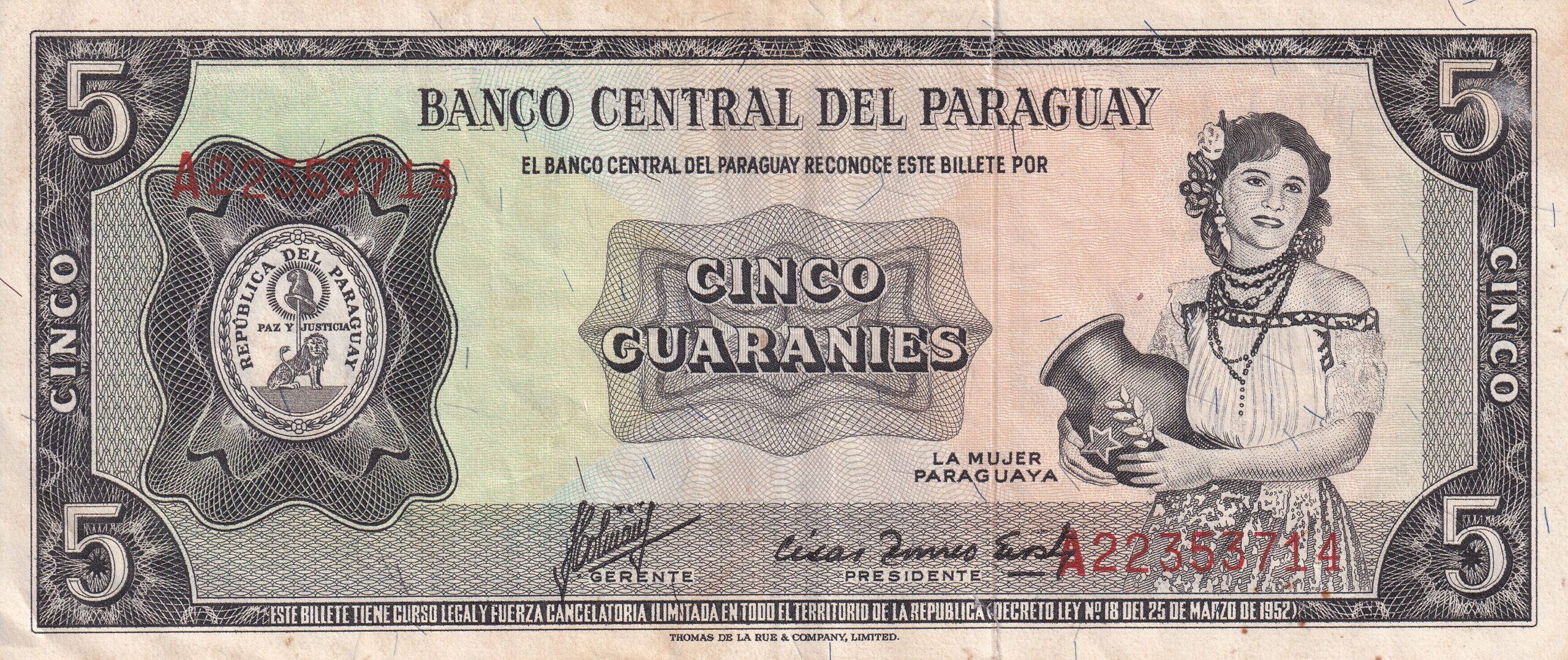 P195 P 195 - PARAGUAI 5 GUARANI 1963 MBC - Imagem 1