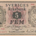 P 41a - SUECIA  5  KRONOR  Aniversário do Rei Gustaf V  1948  FE
