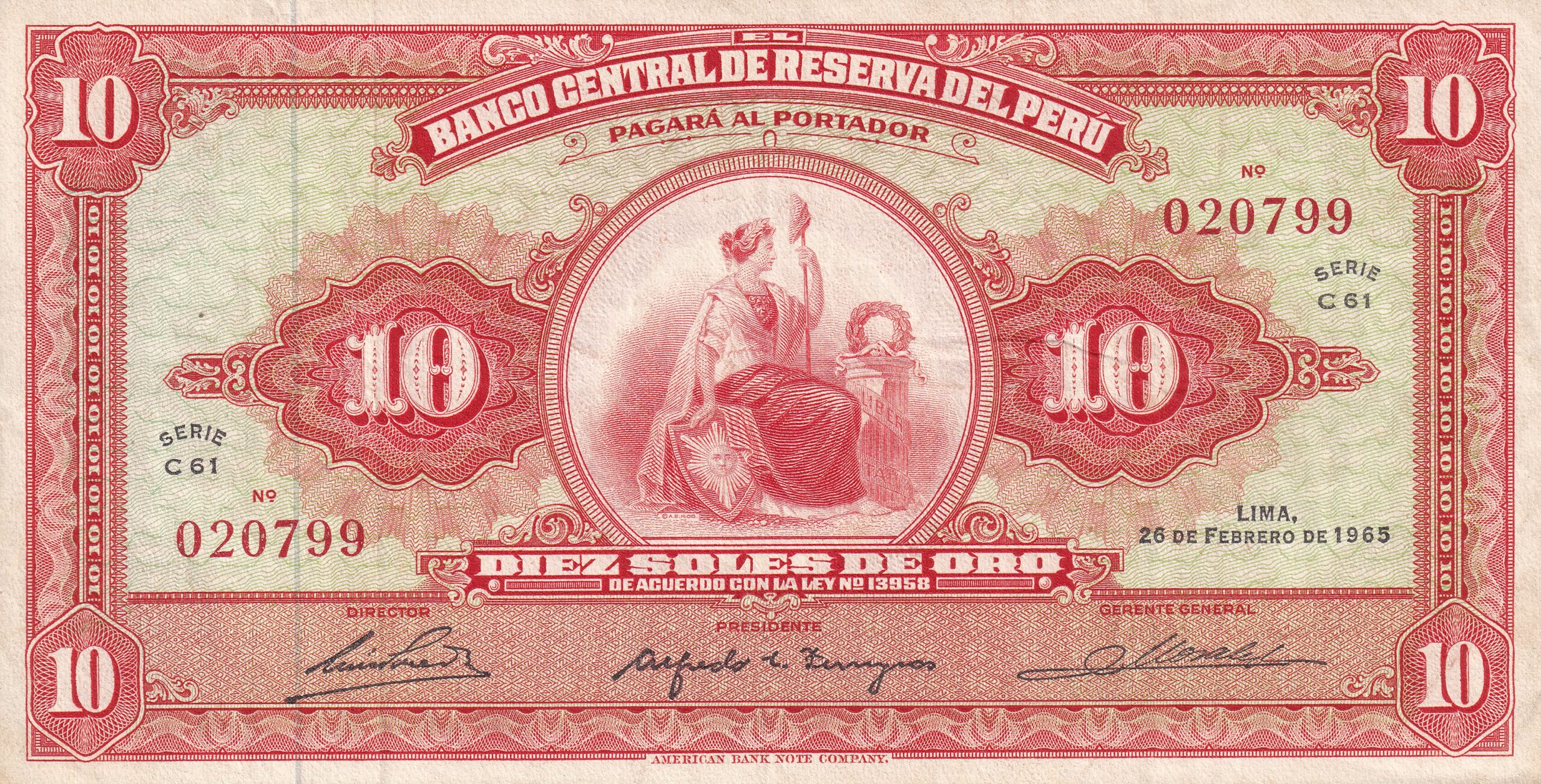 P88 2 P 88 - PERU 10 SOLES DE OURO 1965 MBC (riscada) - Imagem 1