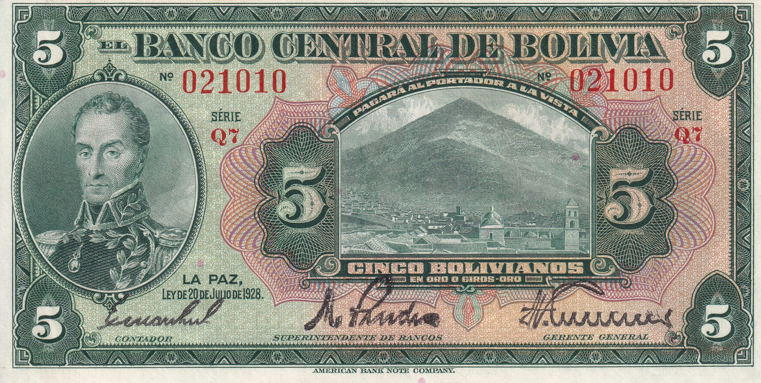 P120 P 120 - BOLIVIA - 5 BOLIVIANOS - 1928 - FE - Imagem 1