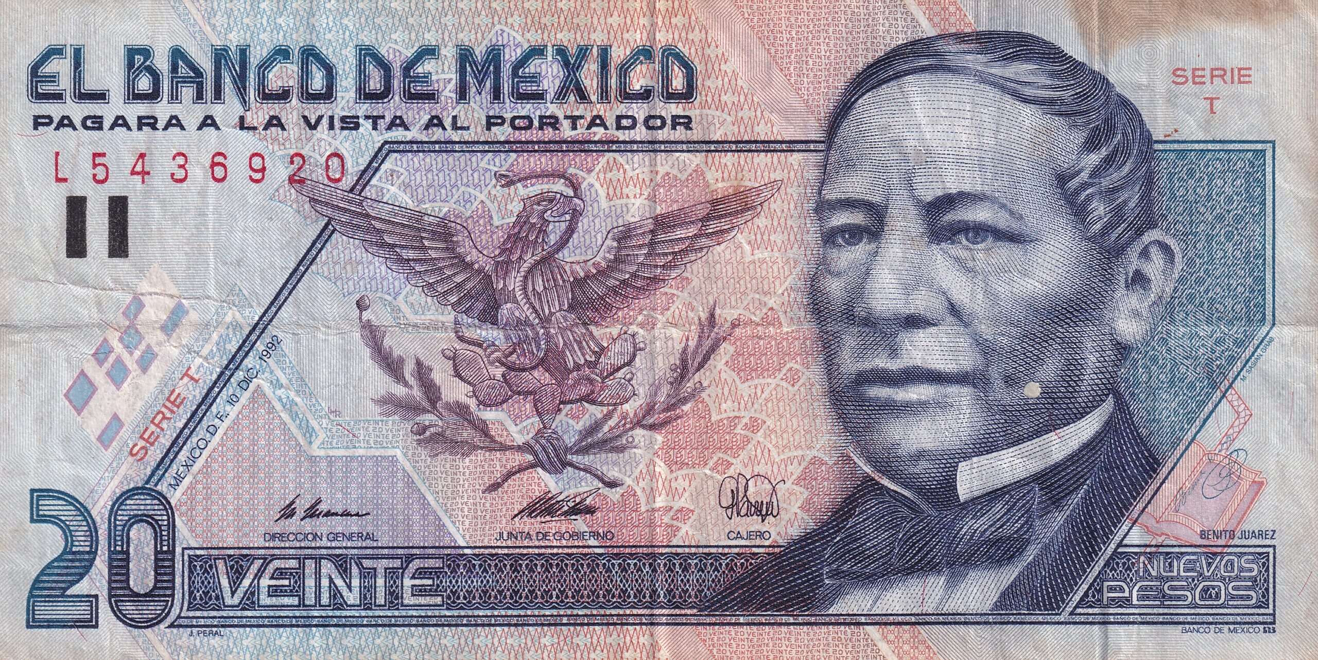 P100 2 P 100 - MEXICO 20 PESOS 1992 MBC - Imagem 1