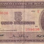 P 138 - Bolívia - 5 Pesos - 1945 - MBC