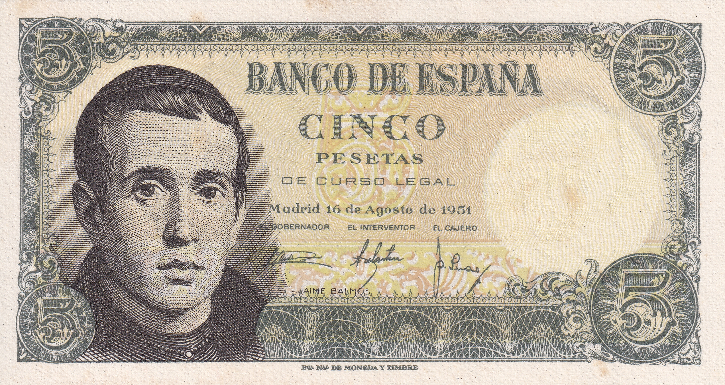 P140a1 s P140a1- ESPANHA 5 PESETAS 1951 S - Imagem 1