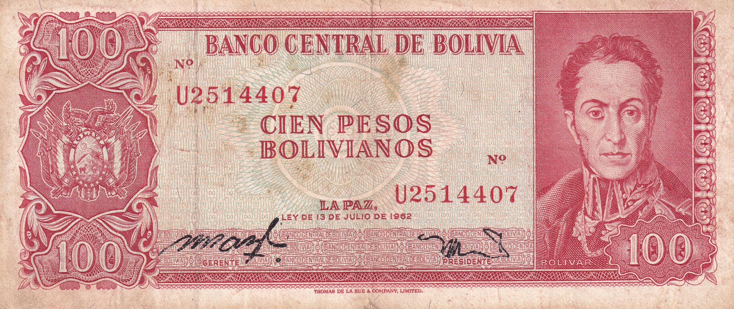 P163 2 P 163 - Bolívia - 100 Pesos - 1962 - MBC - Imagem 1