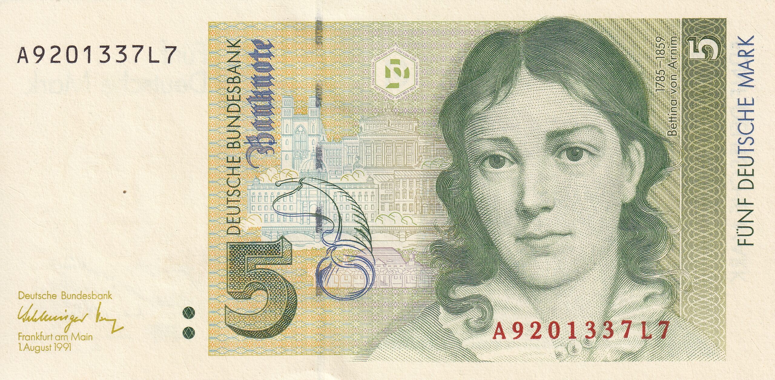 P37 1-0 P 37- Alemanha - 5 Deutsche Mark - 1991 - S/FE - Imagem 1