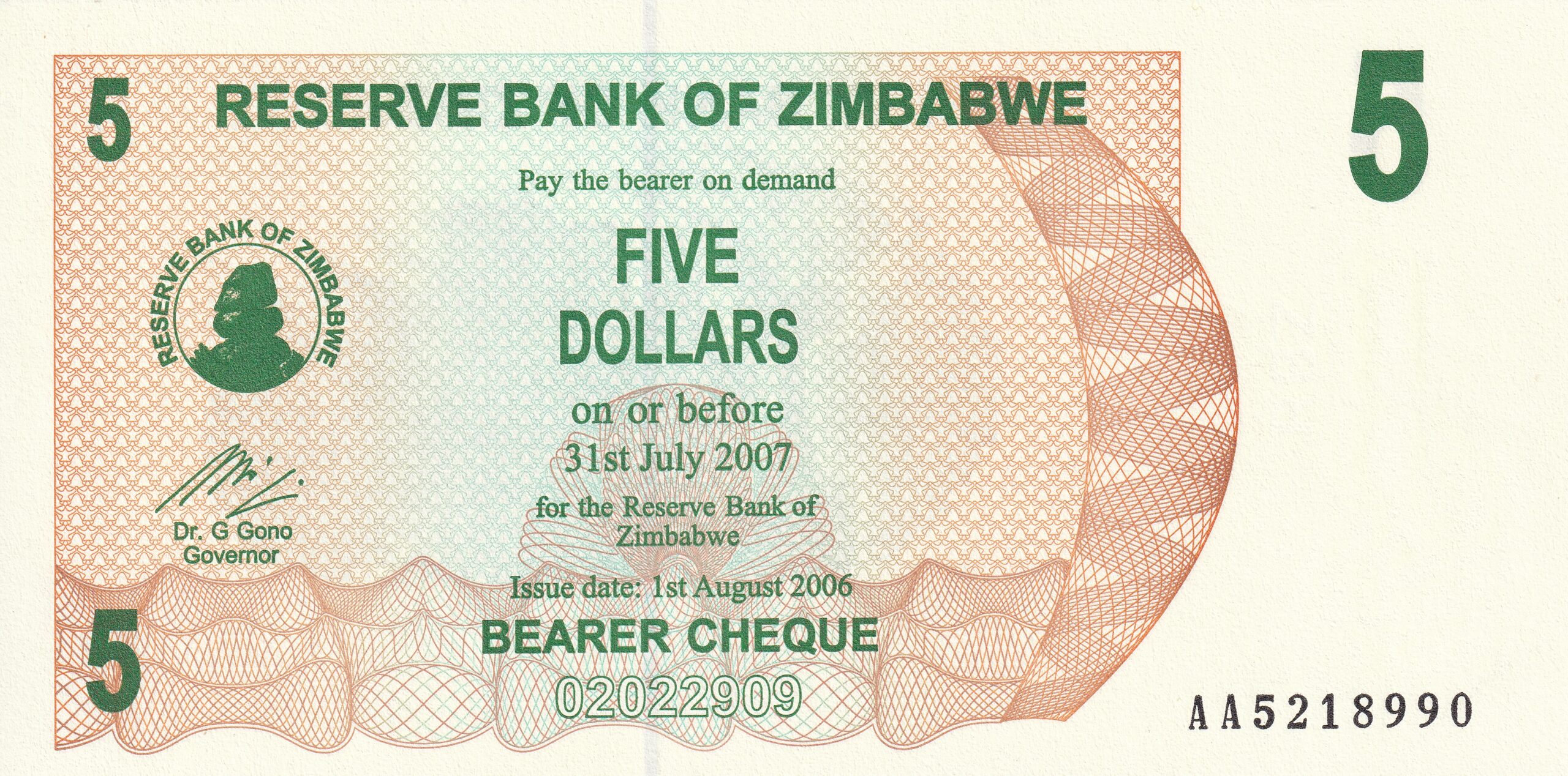 P38 P 38 - ZIMBABWE 5 DOLARES 2006/07 FE - Imagem 1