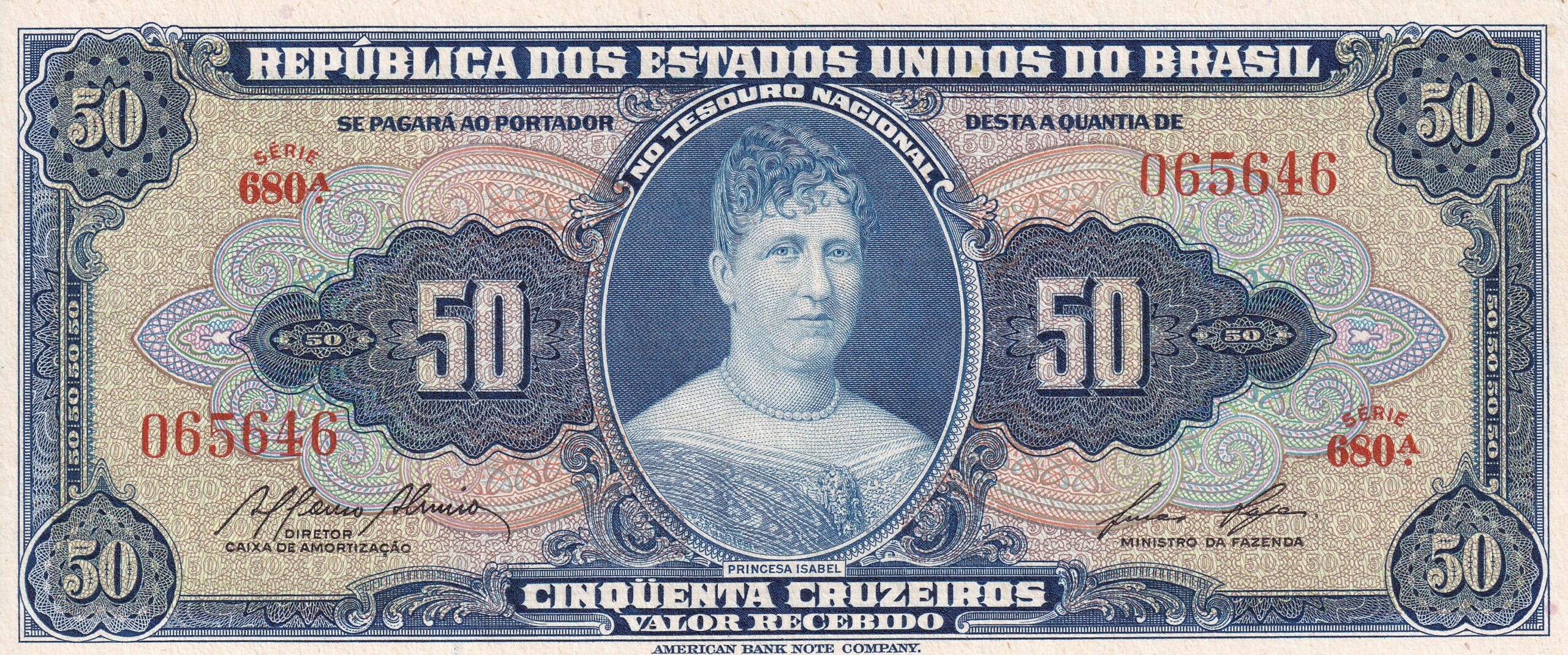 C027 C 027 - CÉDULA 50 CRUZEIROS 1959 - TESOURO NACIONAL - 1ª Estampa (ABN) - FE - Imagem 1