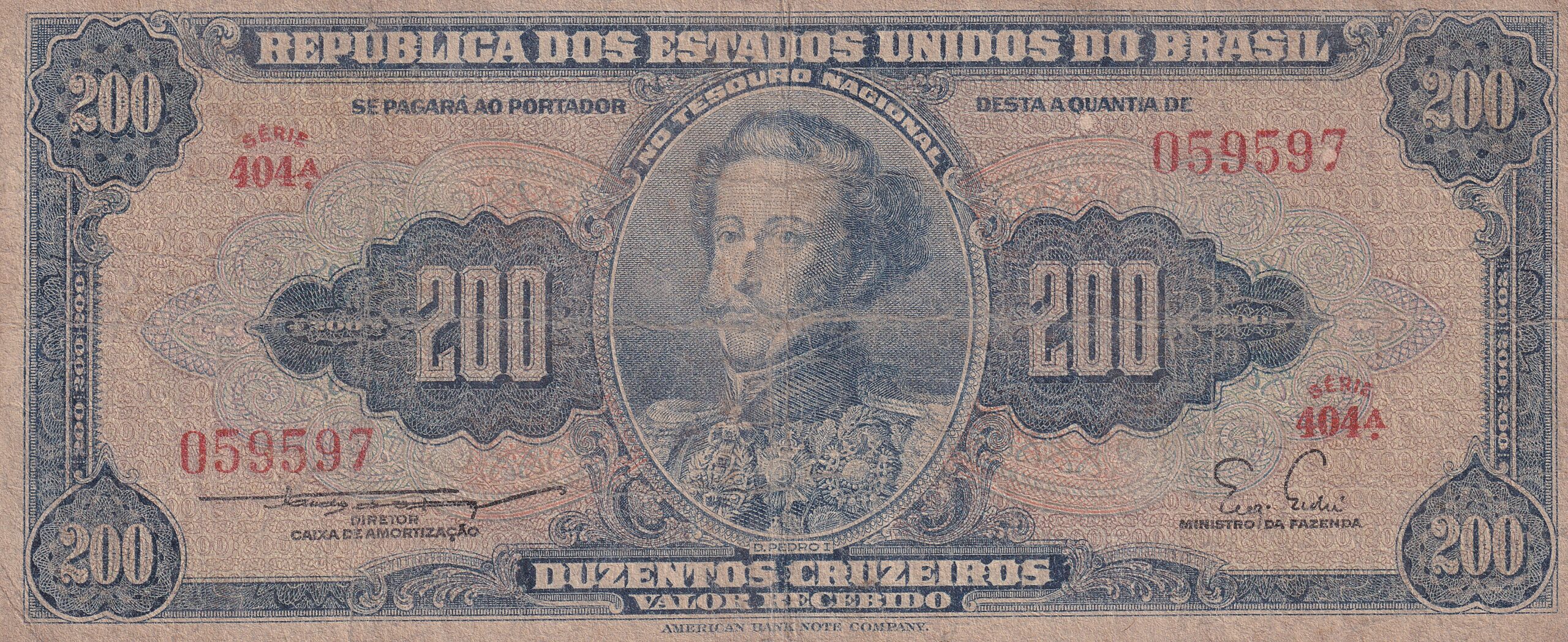 C038 2 C038 - CÉDULA 200 CRUZEIROS 1955 - TESOURO NACIONAL - 1ª Estampa (ABN) - MBC - Imagem 1
