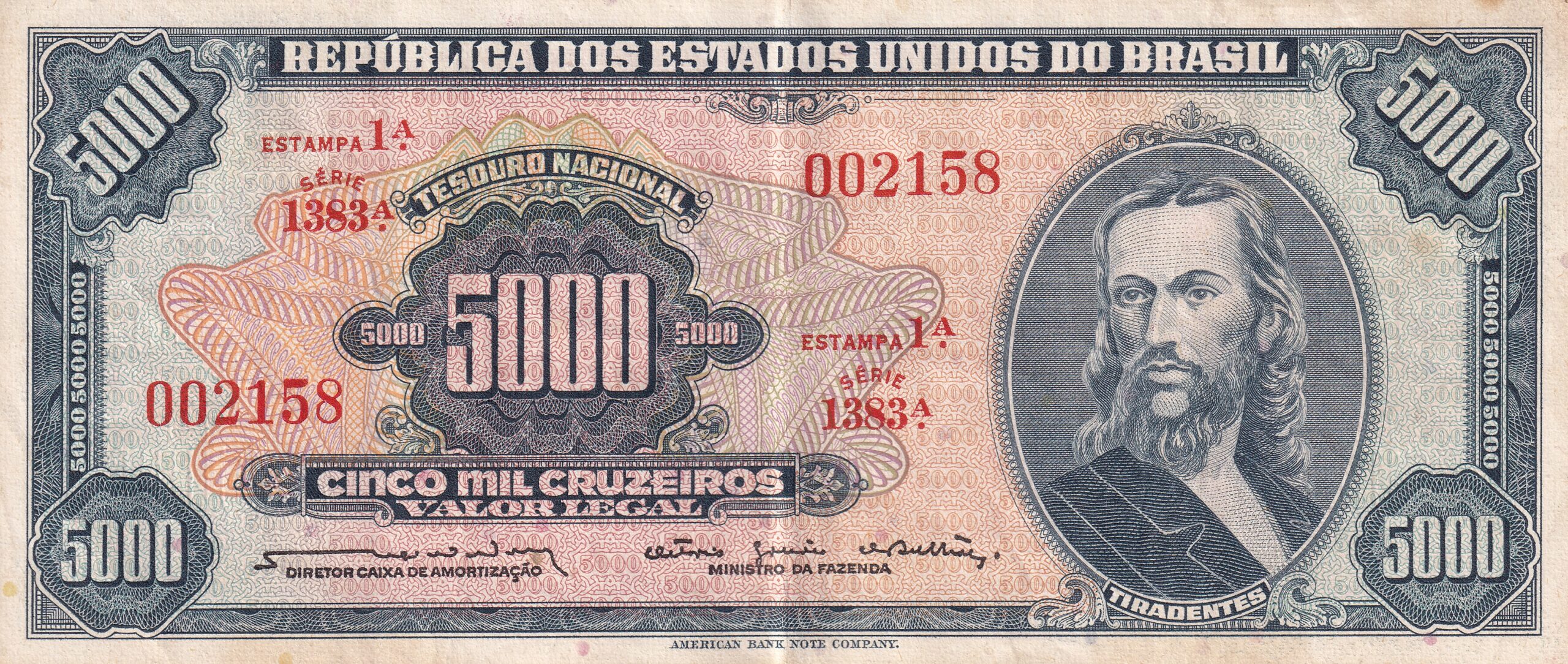 C058 1 C 058 - CÉDULA 5000 CRUZEIROS 1964 - TESOURO NACIONAL - 1ª Estampa (ABN) - S - Imagem 1