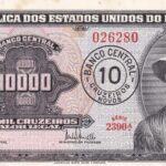 C 126 - CÉDULA  10 CRUZEIROS NOVOS  c/c em 10000 CRUZEIROS 1967 - BANCO CENTRAL DO BRASIL  - 1ª Estampa (ABN) - (COM MANCHAS)  FE