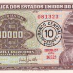 C128 - CÉDULA  10 CRUZEIROS NOVOS  c/c em 10000 CRUZEIROS 1967 - BANCO CENTRAL DO BRASIL  - 2ª Estampa (TLR) -  FE