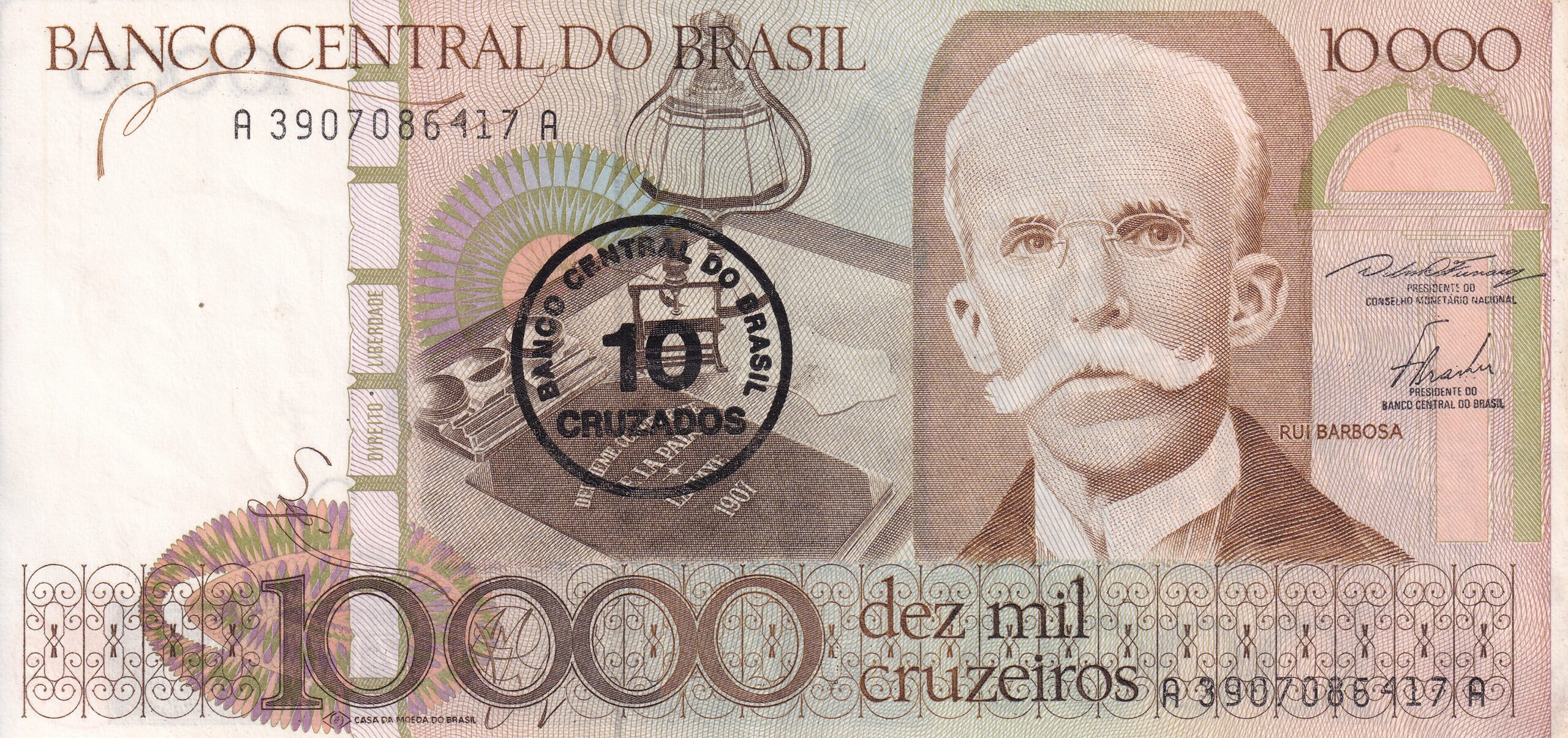 C177 C 177 - CÉDULA 10 CRUZADOS C/C EM 10.000 CRUZEIROS 1986 - BANCO CENTRAL DO BRASIL - CMB - FE - Imagem 1
