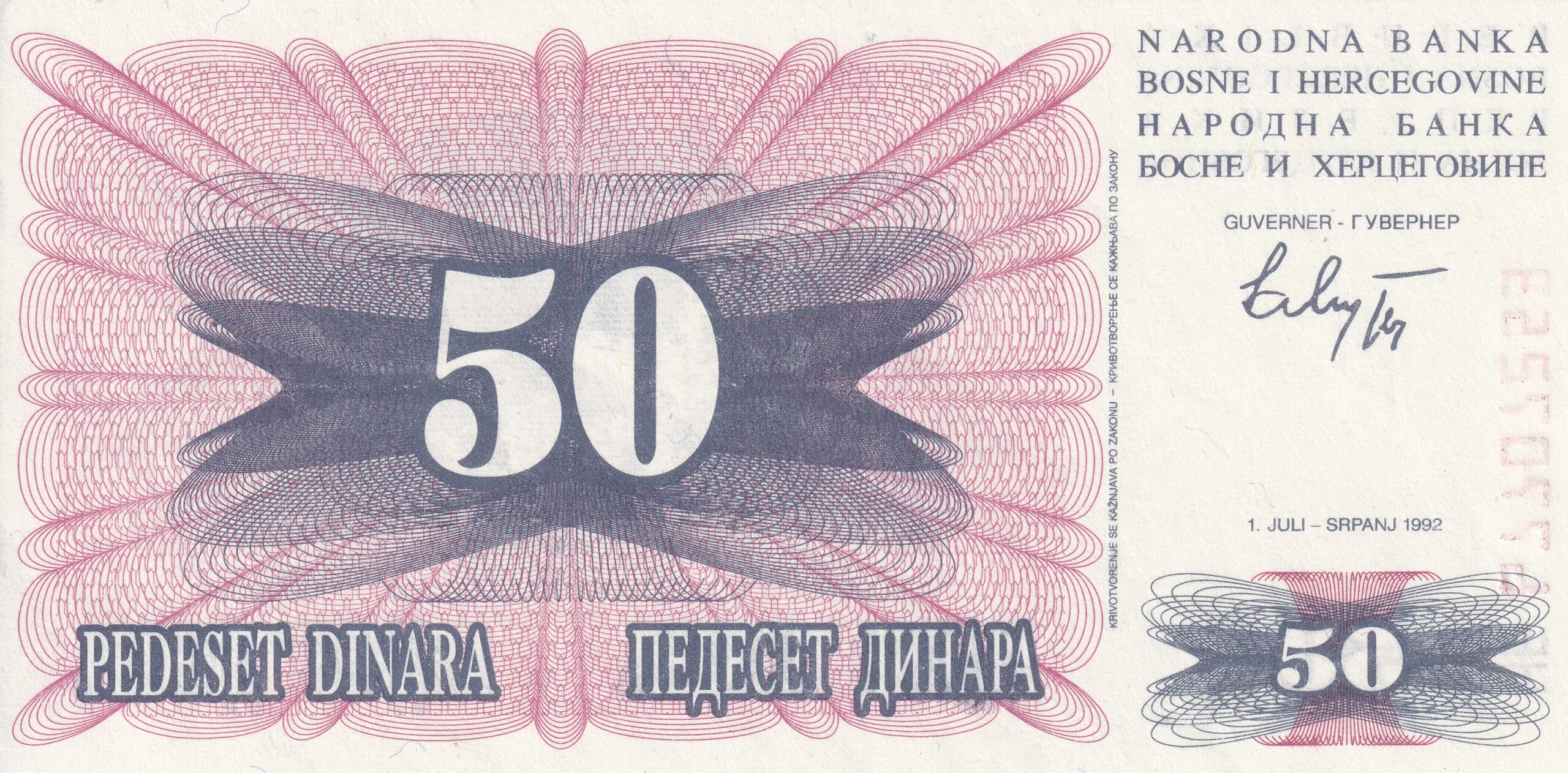 P12 P 12 - Bósnia e Herzegovina - 50 Dinara - 1992 - FE - Imagem 1