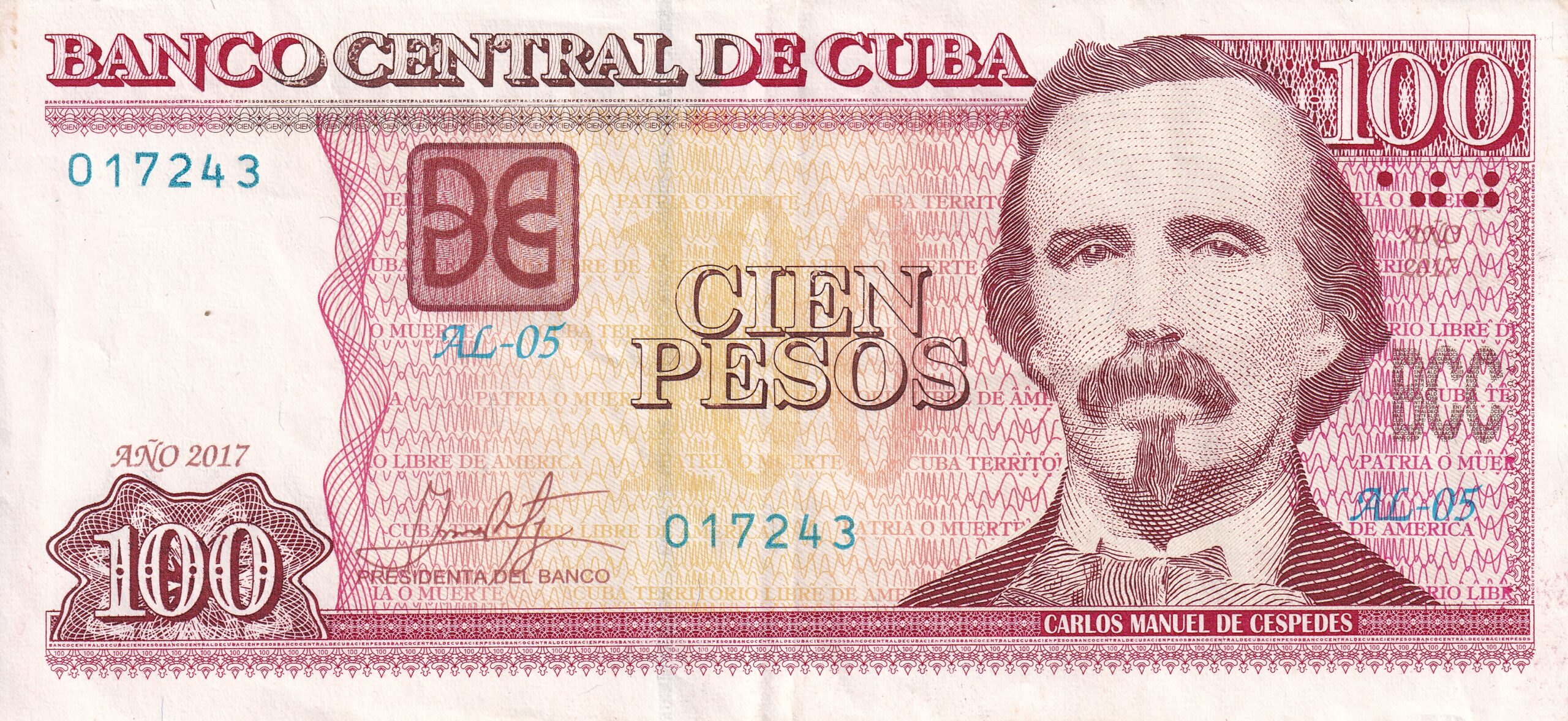 P124 2 P 129 - CUBA 100 PESOS 2017 MBC - Imagem 1